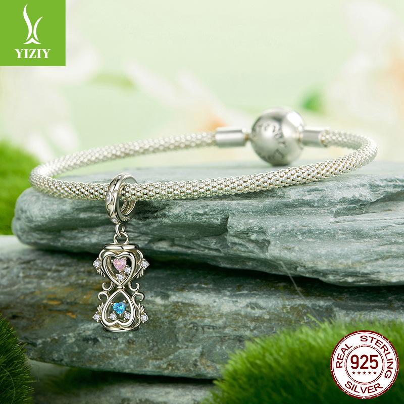 S925 Silver Spring Hourglass Pendant Wind Personality Diy Bracelet Beaded Accessories Charm