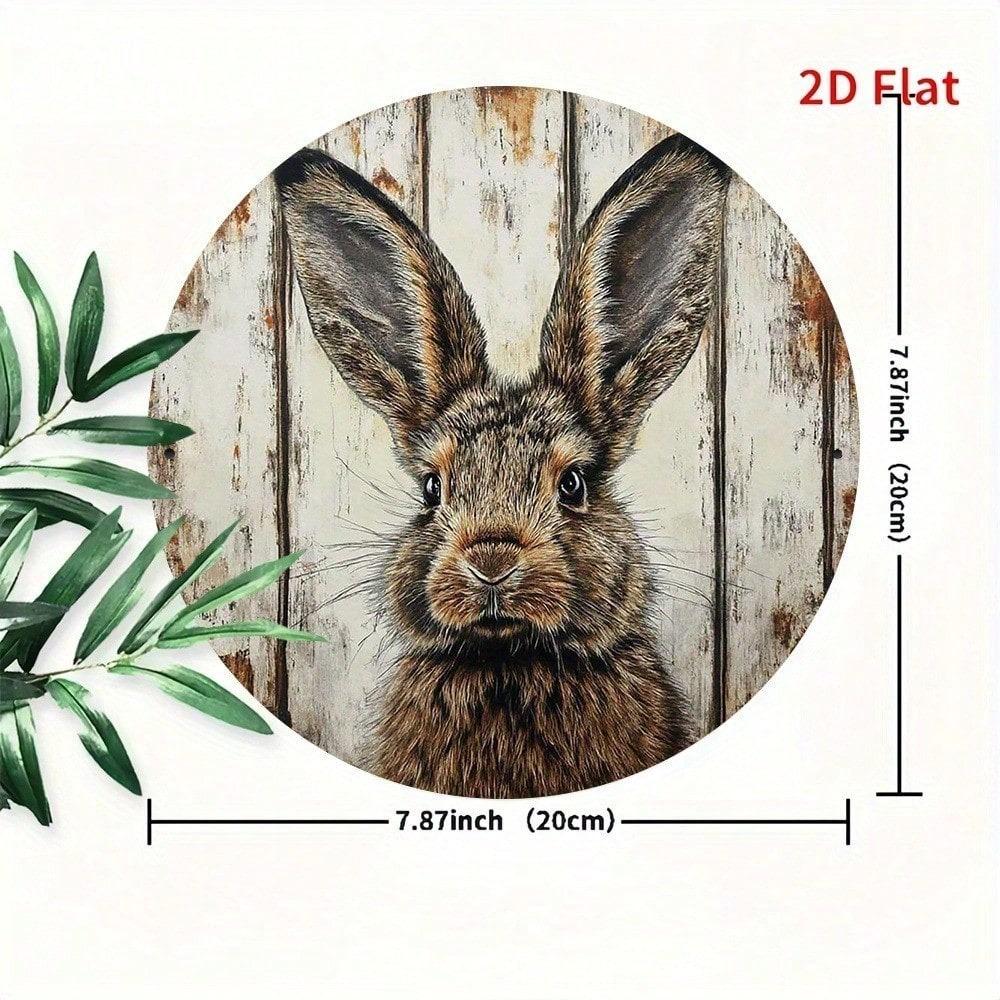 Vintage Brown Rabbit Round Metal Sign 7.87 Inch Funny Country Wall Decor Bedroom Living Room