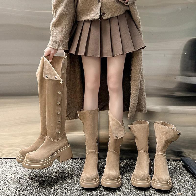 Kleine dicksohlige Herbst- und Winterkleidung runder Kopf dicker Absatz erhöhend Stapelstiefel Wildleder verdicktes Fell warme Schneestiefel Damen