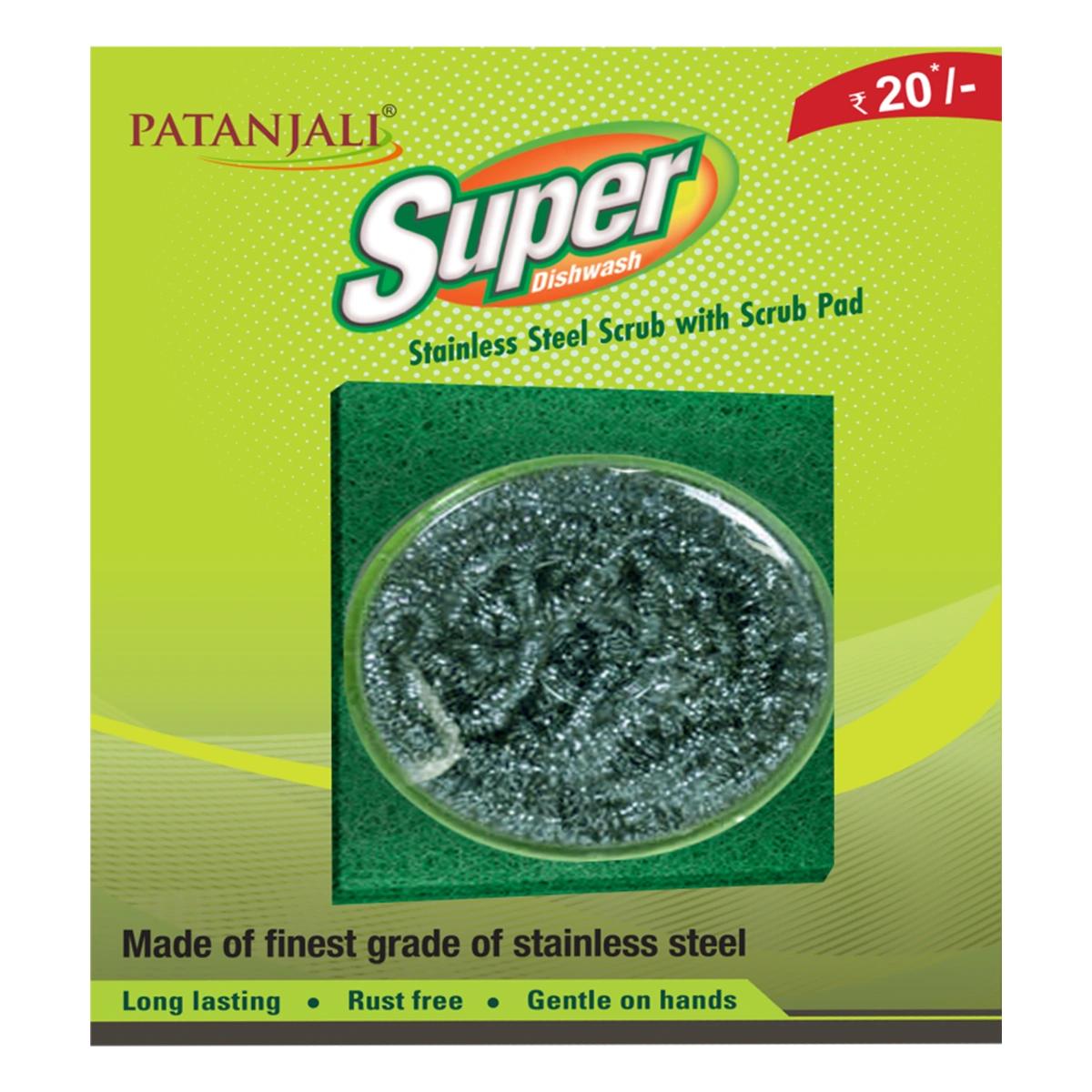 

Patanjali Super Steel Scrub With Scrub Pad, With Long Lasting 15gm, Pack Of 1