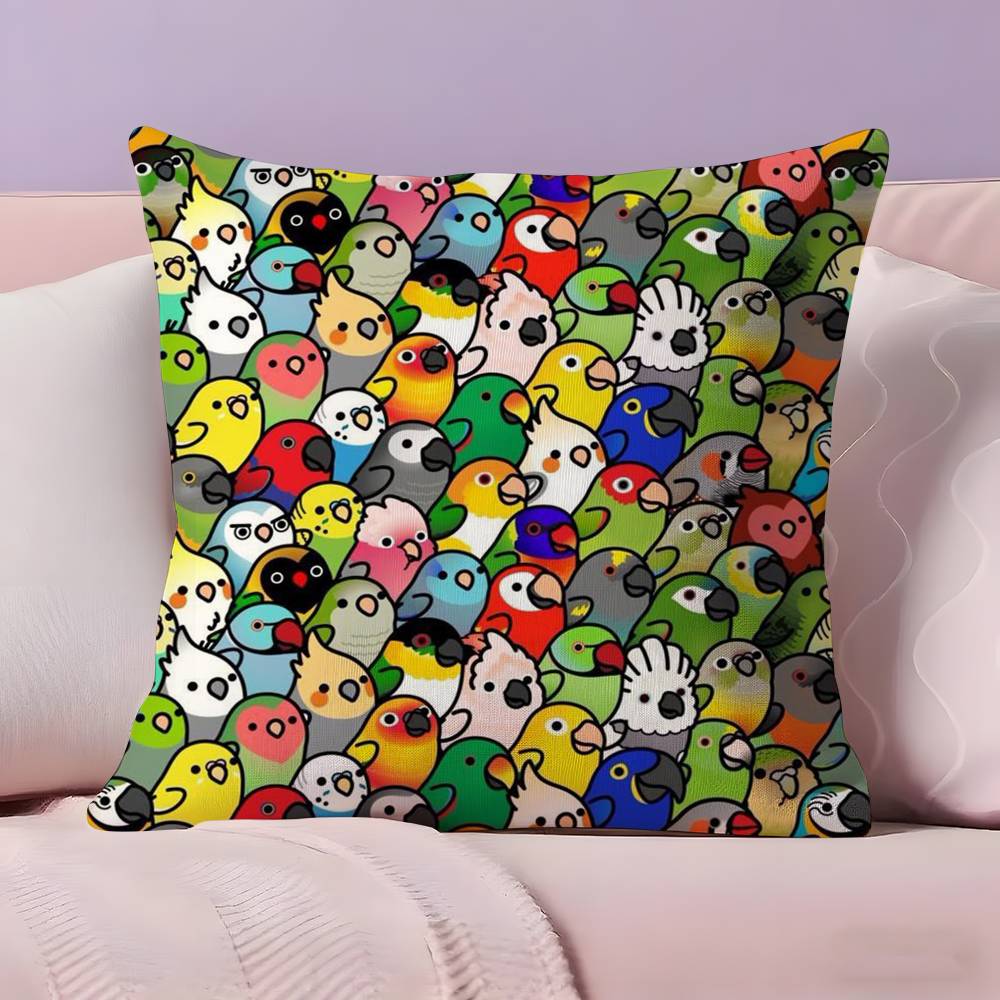 Cute Cockatiel Pillow Case Anti-dustmite Pillowcase Invisible zipper silky short plush Sofa cushion cover