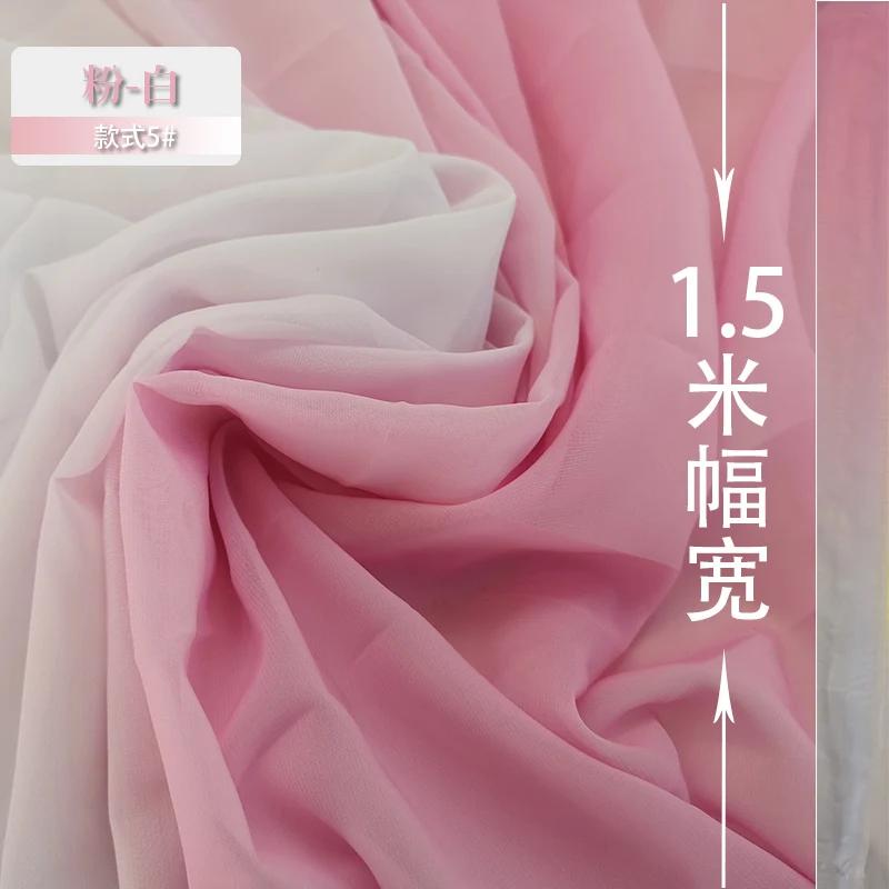 100D Gradient Chiffon Fabric By The Meter Per for Dress Skirt Clothing Sewing Drape Textile Summer Plain Cloth Black White Blue