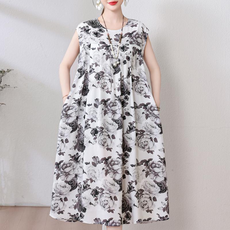 Plus Size Sommer Vintage Kleid Frau Oversize Lose ärmellose lässige elegante lange Kleider
