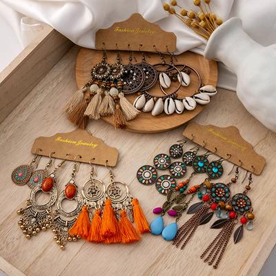 BLINGBAY kadın Yeni Bohem Tarzı Püskül Küpe Kişiselleştirilmiş Retro Tatil Basit Yüz Mizaç küpe seti