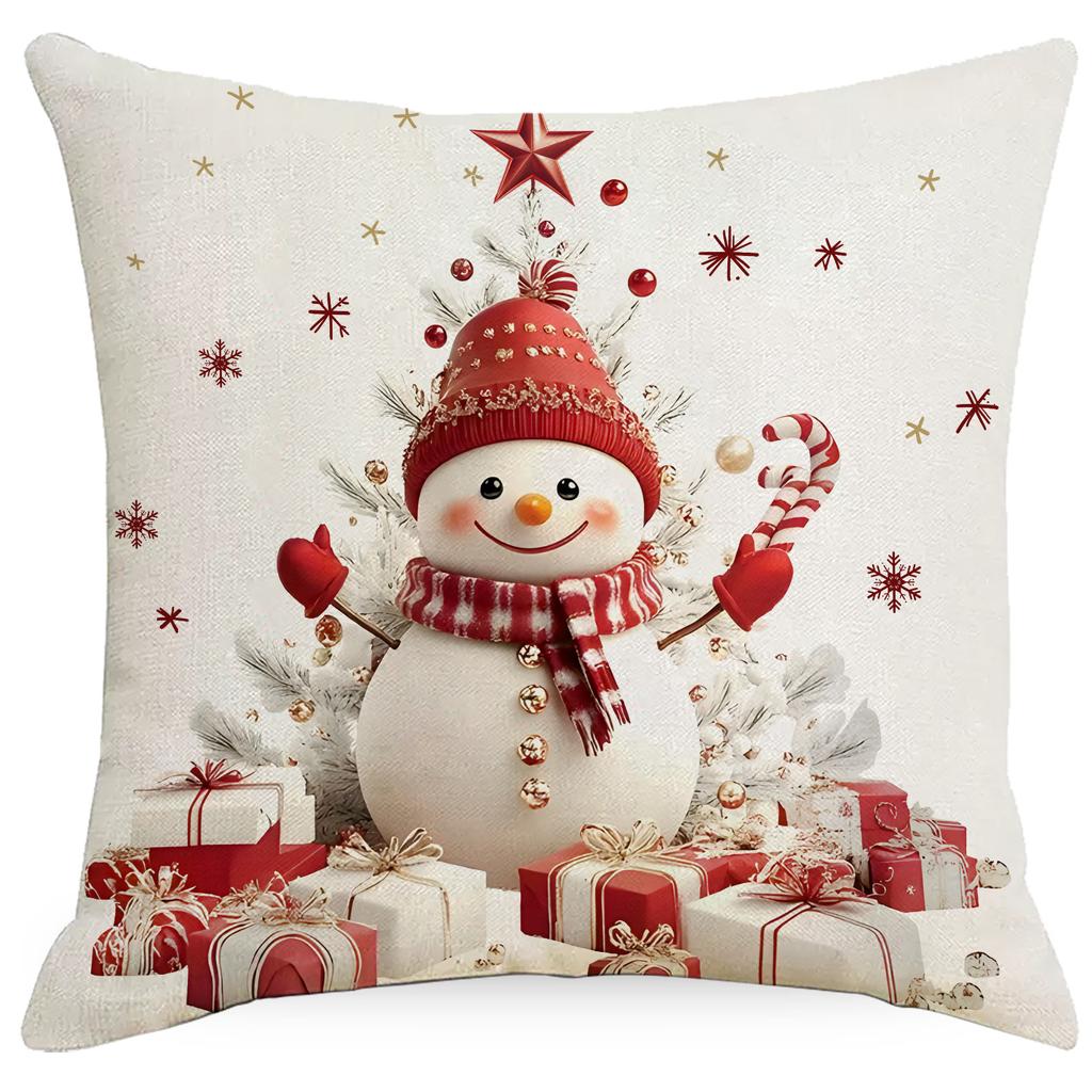 New Christmas Pillowcase Santa Claus Snowman Line Printed Cushion Pillowcase