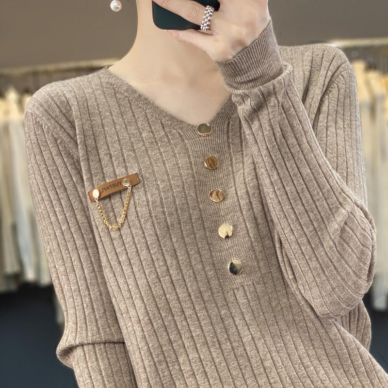 

V Tie Buckle Sweater Knitted Sweater Autumn and Winter Updated Relaxed Fit Short Sleeves Thin Pullover Lazy Versatile Base XXL верблюд
