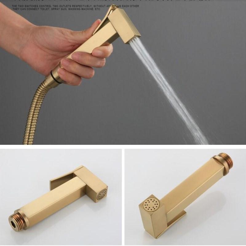 Bidet Faucet Set Brush Gold Wall Mounted Bathroom Bidet faucet High Pressure toilet gun Brass