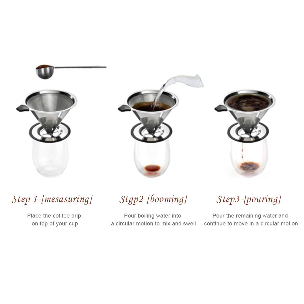 Pour Over Kaffeetropfer, Edelstahl-Kaffeefilter, abnehmbarer Tropf mit Ständer, wiederverwendbarer Kegel