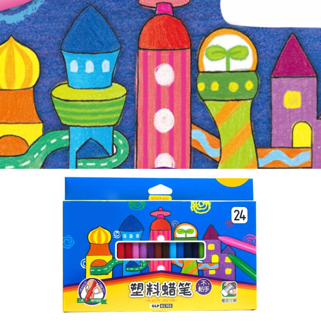 24 Stück Plastik-Buntstifte Sortierte Farben Auswischbar Stark Dreieckige Form Farbstifte zum Malen Zeichnen