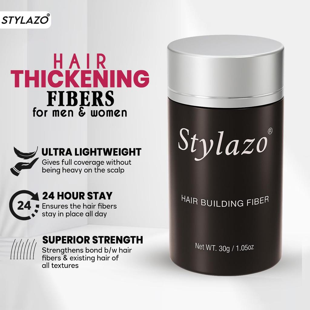 Stylazo Hair Building Fibers 30 Grams Hair Loss Concealer (Black)