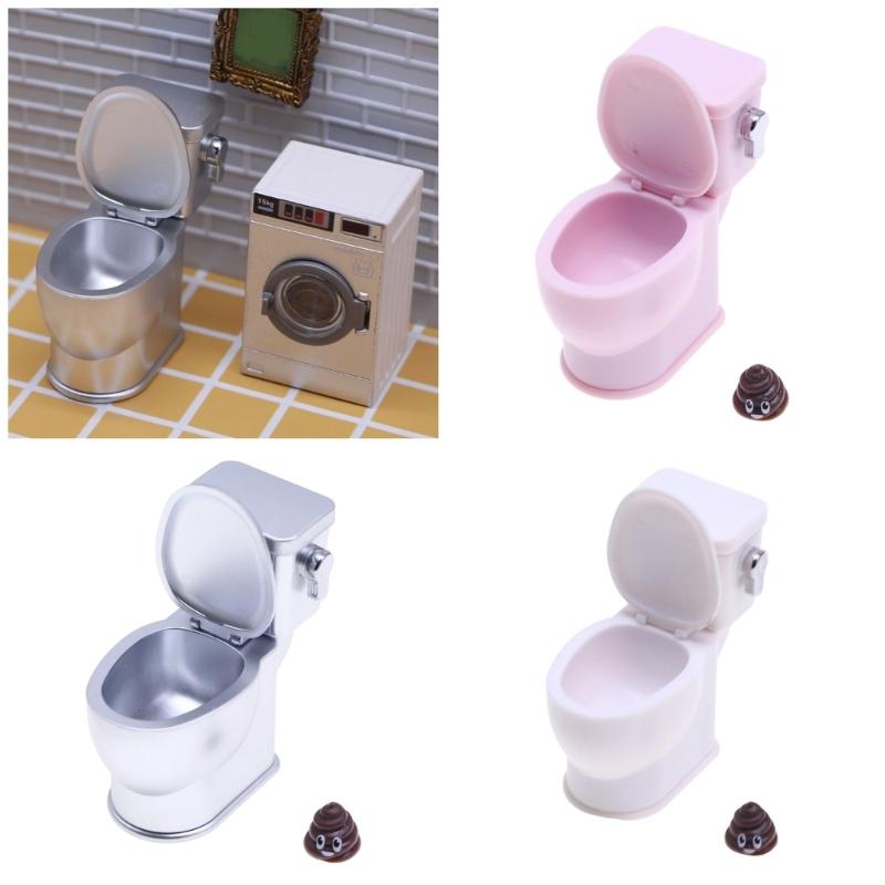 Interactive Flushing Sound Mini Toilet For Dollhouses 1/12 Scale Bathroom Set Detailed Simulation Home Decors Accessory