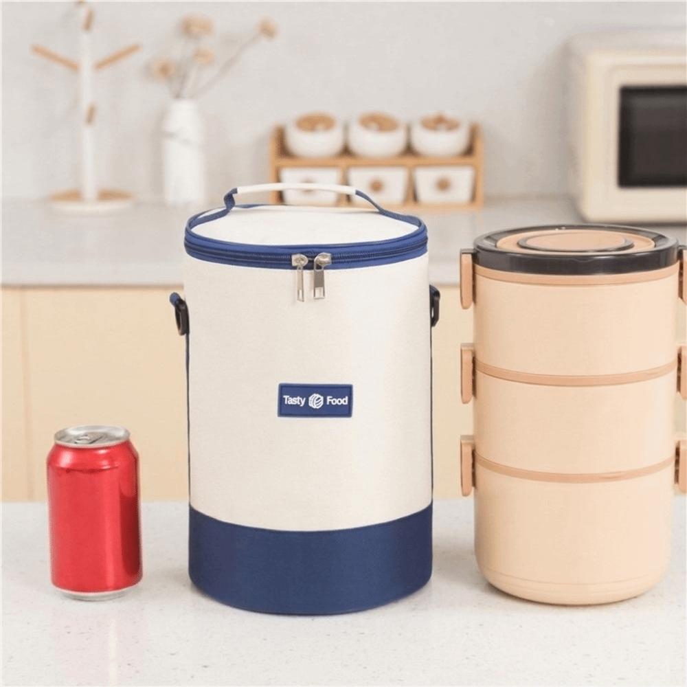 Large Capacity Cylindrical Insulated Lunch Bag Aluminum Foil Lining Lunch Box Bag  School Use