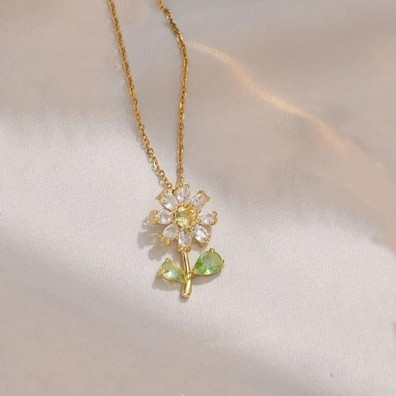 

Elegant Floral and Leaf Design Jewelry Set, Alloy with Acrylic Inlay, Cute Style Necklace and Earrings Combo, Perfect Gift for Daughter on Christmas o White Flower Necklace 1PC