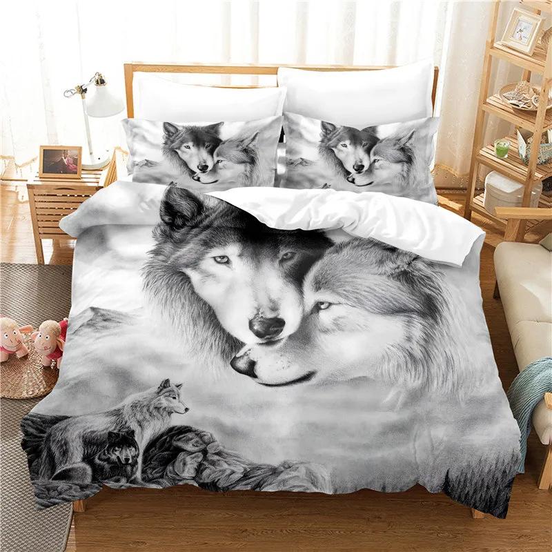 Snøhvit Ulv Vakker Hvit Rev 3D-trykk Sengetøy Sett Koselig Dynetrekk King Queen Twin Størrelse Bursdagsgave Gutt Voksen Soveromsdekor