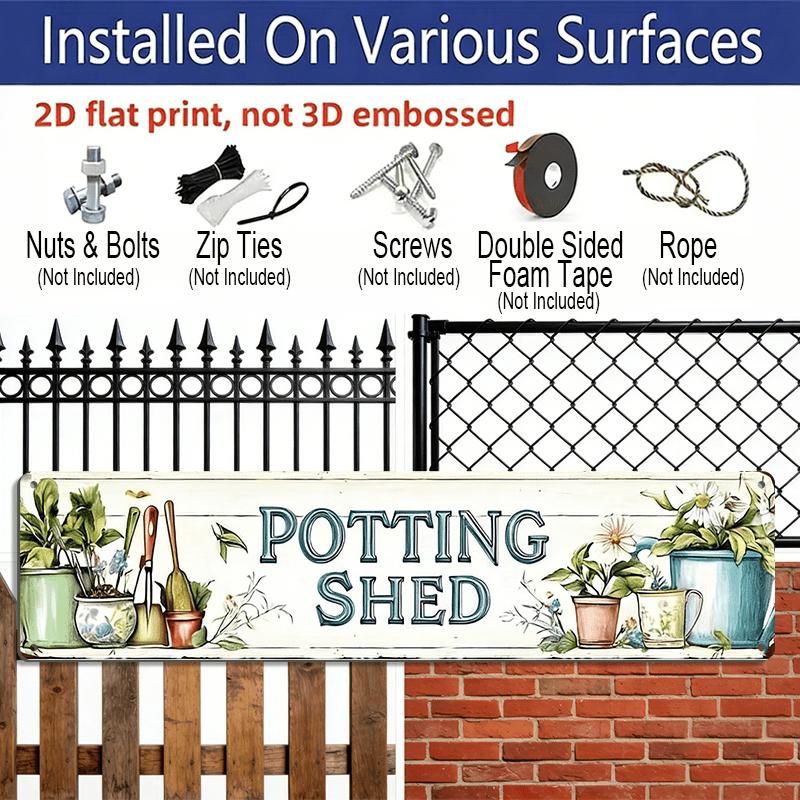 2D Flat Vintage "POTTING SHED" Metal Sign, Rustic Garden Wall Decor, 15.7×3.94" Outdoor Porch Decor & Gift