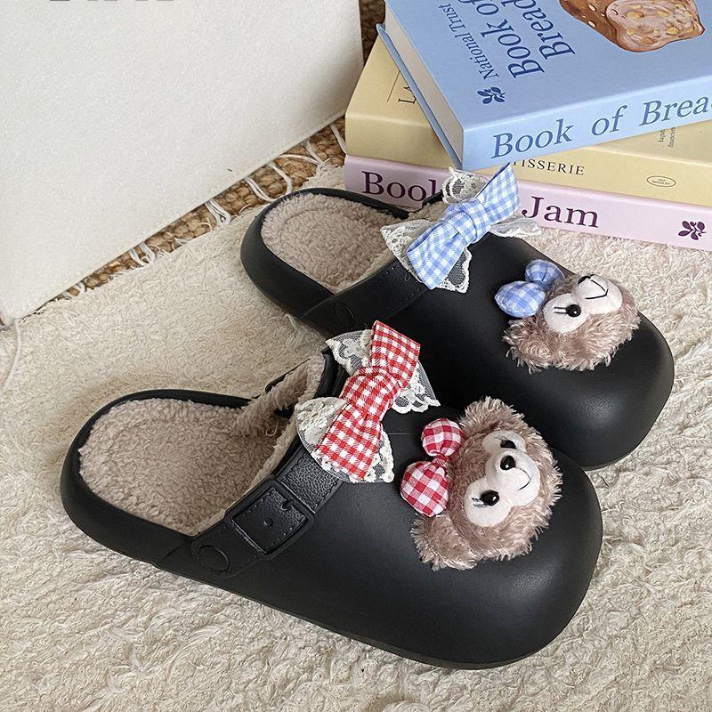 2025 autumn and winter new thick-bottomed indoor comfortable fluffy drag Shirley Mei cute cartoon waterproof bag head half slippers