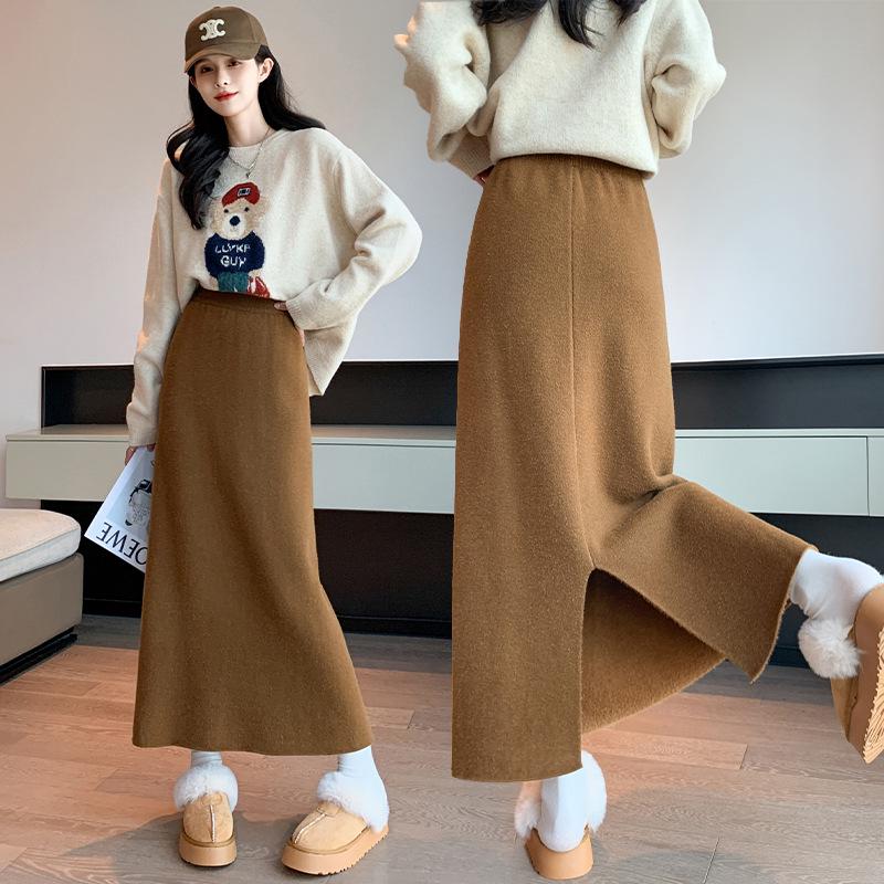 Women's High-Waisted Plus Velvet Slim-Fit Knit Midi Skirt (Petite, 2025).