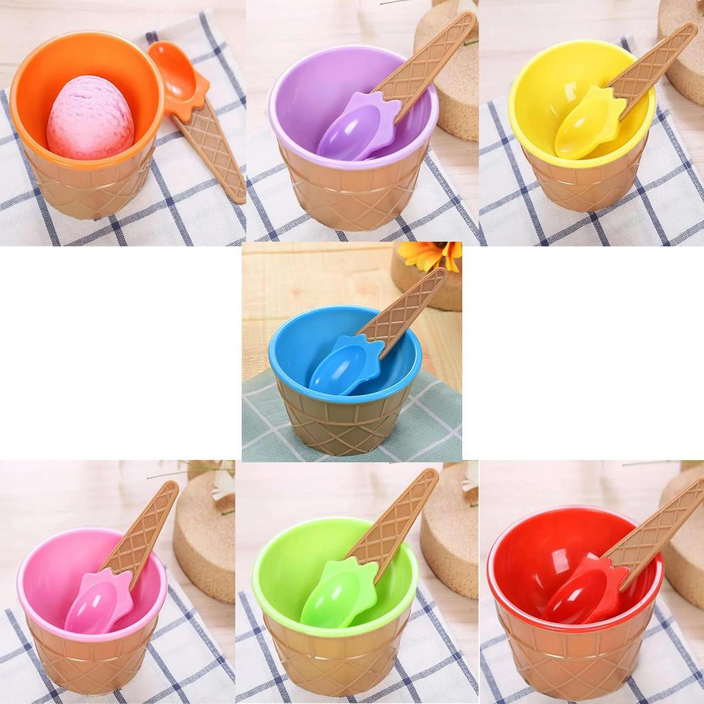7pcs Vibrant Color Ice Cream Bowls with Spoons Dessert Sundae Dishes Set for Birthday Holiday Party Ice Cream Favor Gift Decor