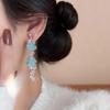 Feenhaft Hellblaue Blume Kristall Quaste Ohrringe