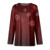 Women's Fashion Casual Slit Hem Round Neck Long Sleeve Loose Printed T-Shirt Ladies Top Christmas