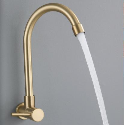 304 Stainless Steel Brushed Modern and Simple Single Cold Water Faucet Wall-Mounted for Kitchen Balcony Laundry Pool (Multicolor,Brushed gold-single cold water faucet) разноцветный