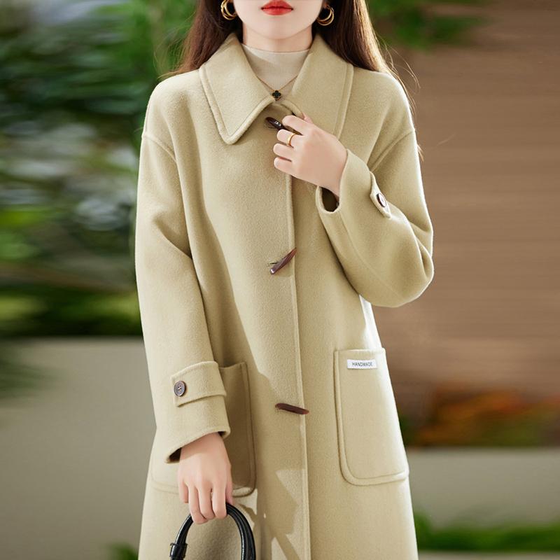 100% Wool Women Coat TIDENOVEL Autumn Wool Long Coat Handmade Pea Coat Winter Warm Wool Long Jacket Overcoat