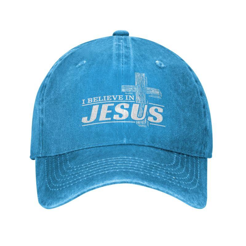 Boné de beisebol personalizado de algodão I Believe In Jesus Christ unissex feminino respirável cristianismo fé pai chapéu ao ar livre