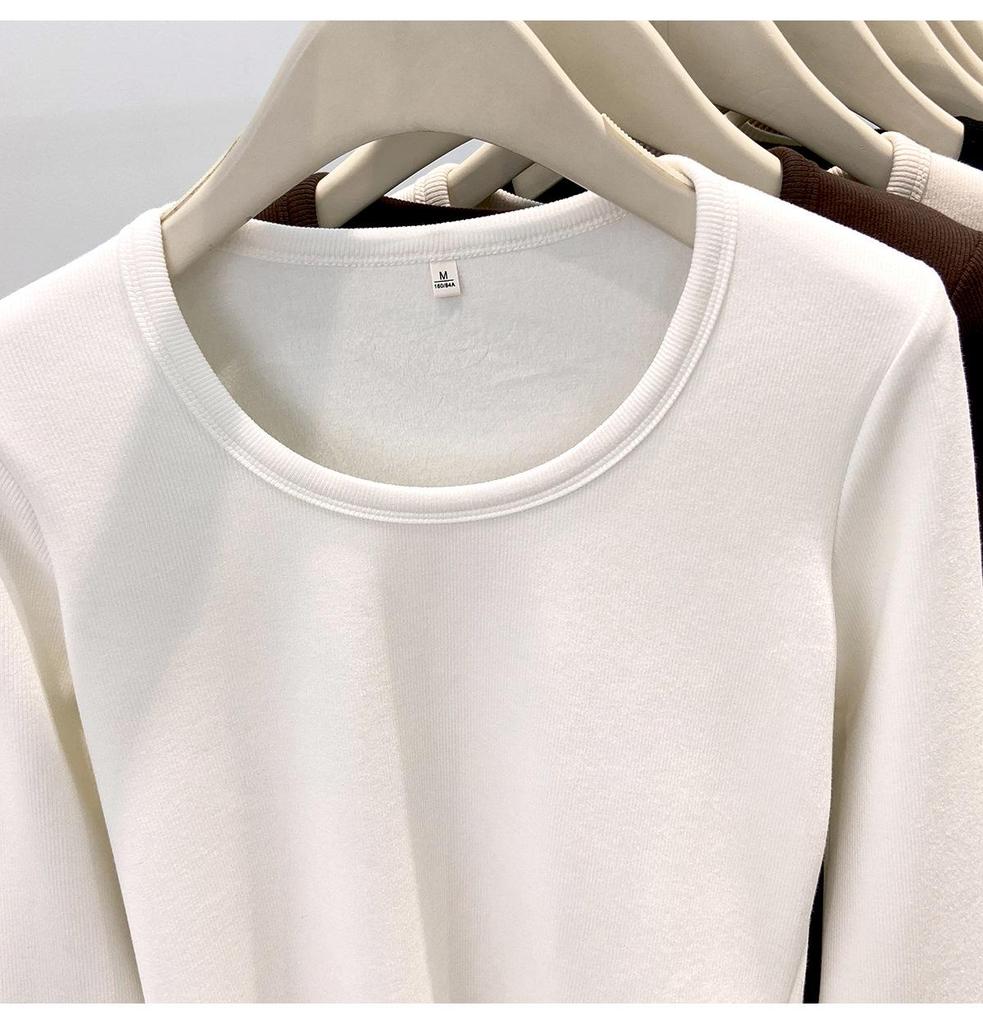 Women's European Style Velvet-Lined Long Sleeve Slimming T-Shirt for Autumn/Winter