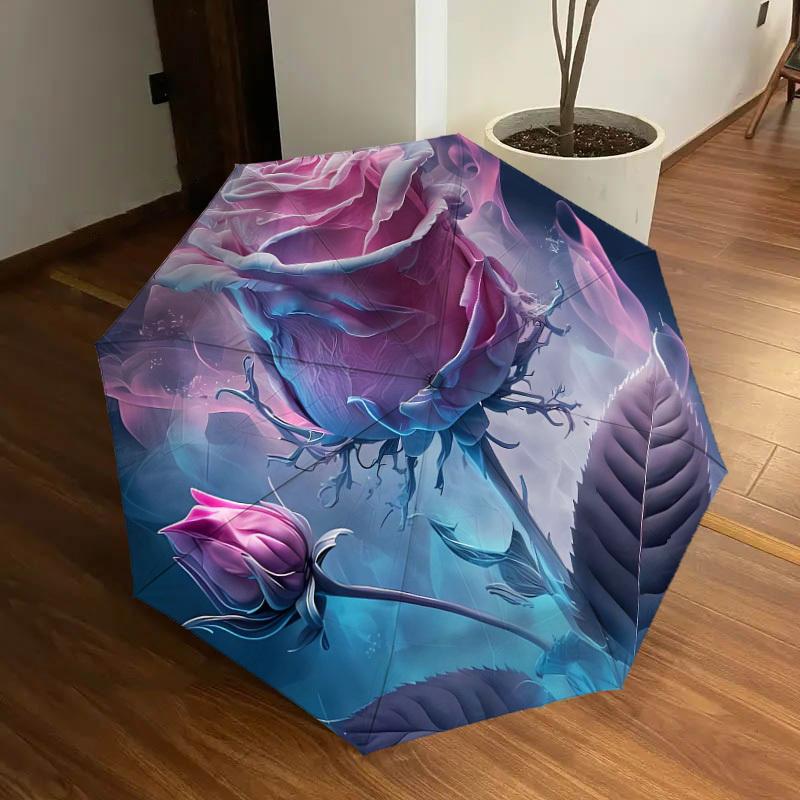 1pc Glowing Rose Fantasy Artwork Umbrella with Plastic Handle,Suitable for All Seasons Home Travel Outdoor UmbrellaDD722