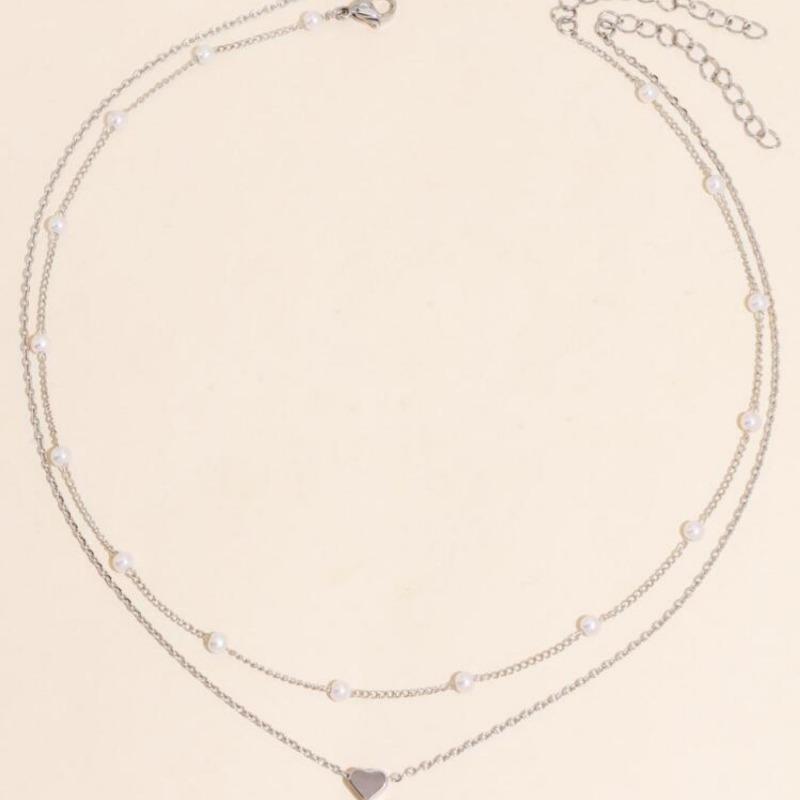 Jewelry Pearl Love Necklace Versatile Multi-layered Pendant Clavicle Chain Necklace Women's Retro Stacking Necklace