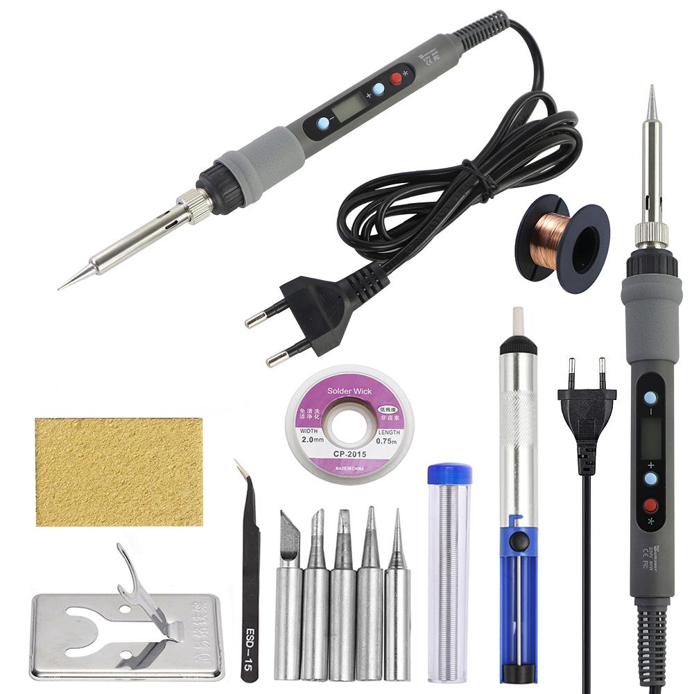 80W Soldering Iron LCD Digital Display Temperature Adjustable 220V EU Electric Solder Iron Set Welding Rework Station Repair Kit