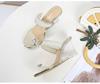 2023 Pearl Slope Heel New Sexy Crystal Transparent High Heels Glass Rhinestone Slope Heel Sandals Female LFD