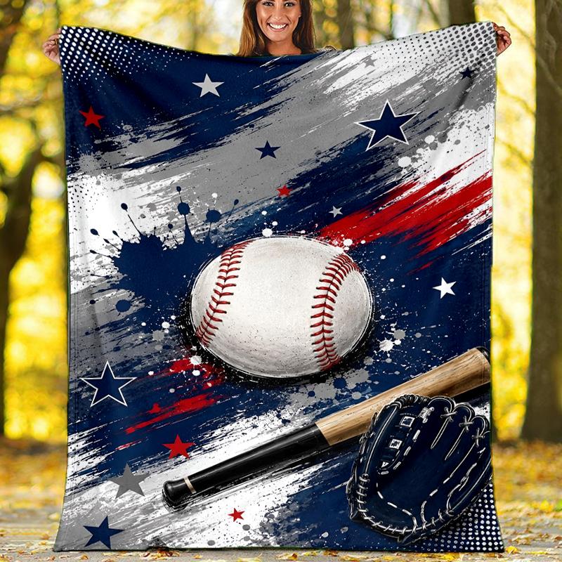 Baseball Theme Printed Blanket - Perfect for Couch, Bed, Travel & Outdoor Use | Machine Washable, Cozy & Durable.