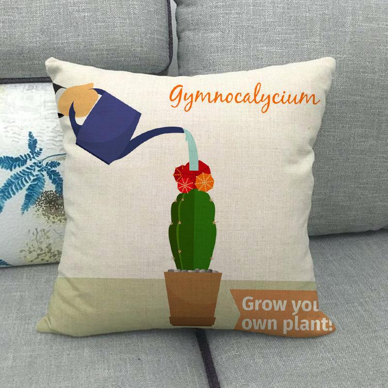 The Pattern Of The Watering Cactus Digital Printing Short Plush Pillow Covers For Car Sofa Office Cushion Cover Home Goods