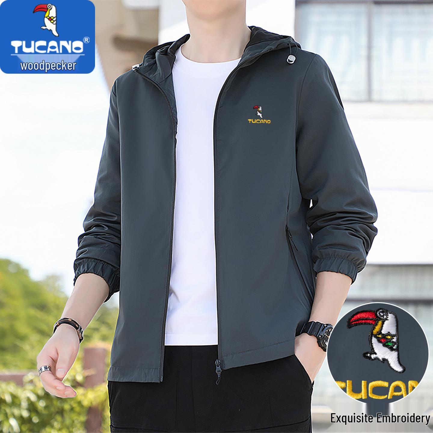 Men s Windproof Hooded Embroidered Jacket - Autumn Thin Style 2XL 132-145 lbs