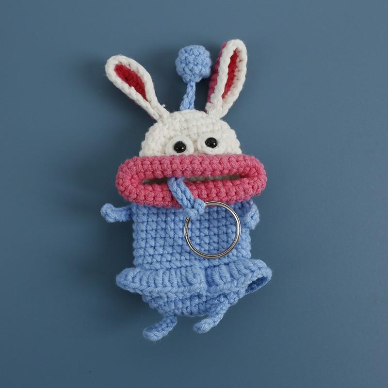 Cute Fruit Series Sausage Mouth Doll Crochet Keychains Custom Knitting Bag For Car Keys Holder Funny Doll Bag For Keys Storage
