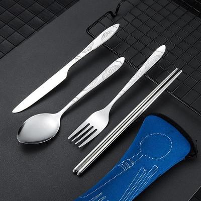 3/7 Stück Edelstahl Western Stil Steakmesser Gabel Löffel Set Kreative Stofftasche Tragbares Western Stil Besteck Messer Gabel