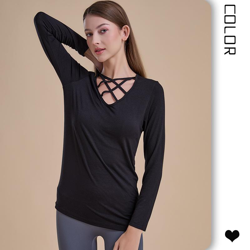 

Топ с длинным рукавом для йоги и фитнеса с перекрещенной спинкой One Size чёрный