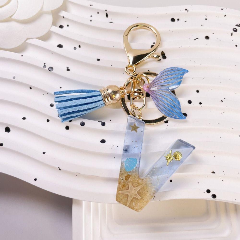 Blue Tassel Blue Ocean Letter Keychain 26 Letters 26 Letter Keychain  Handbag Decor