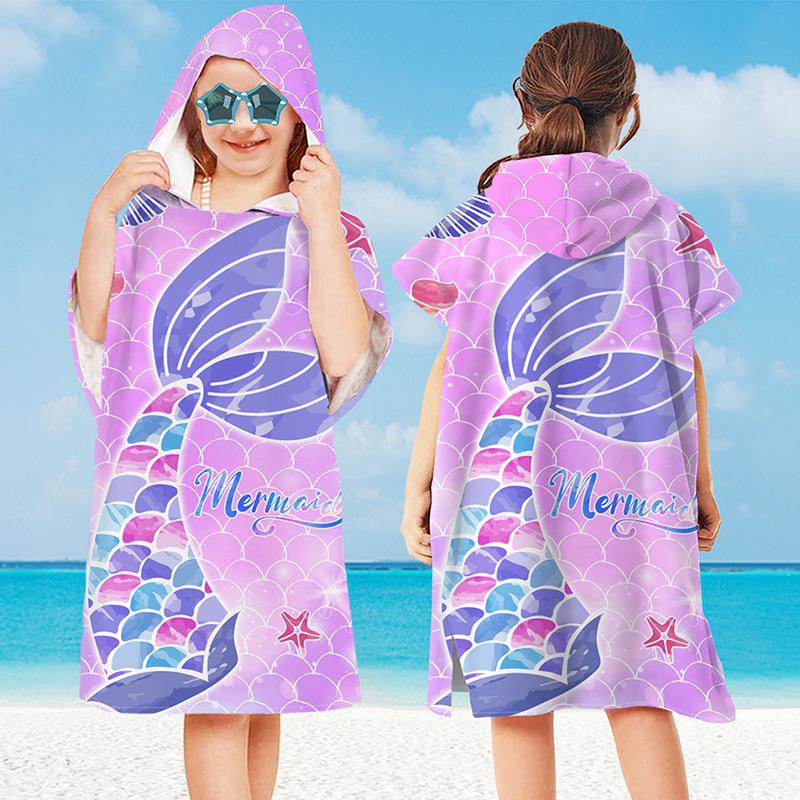 Baby Cartoon Printing Bathrobe Girls Unicorn Beach Towel Boy Shark Dinosaur Bath Towel Kids Hooded Cape Towel Children Bath Item