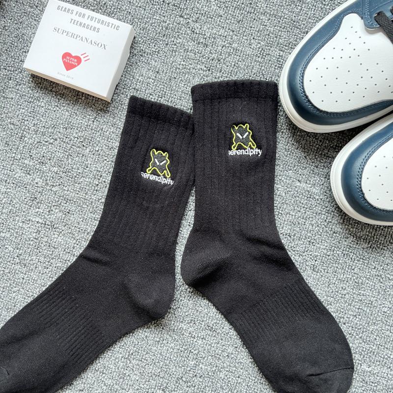 Cityboy Men's Trendy Cartoon Embroidery Mid-Calf Socks - Sweat-Absorbing Sport Socks for Autumn & Winter