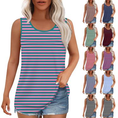 Tanktop für Damen, Sommer-Outfits, ärmellos, bedruckte Blusen, lässige, lockere Hemden, Rundhalsausschnitt, plissierte Vorderseite