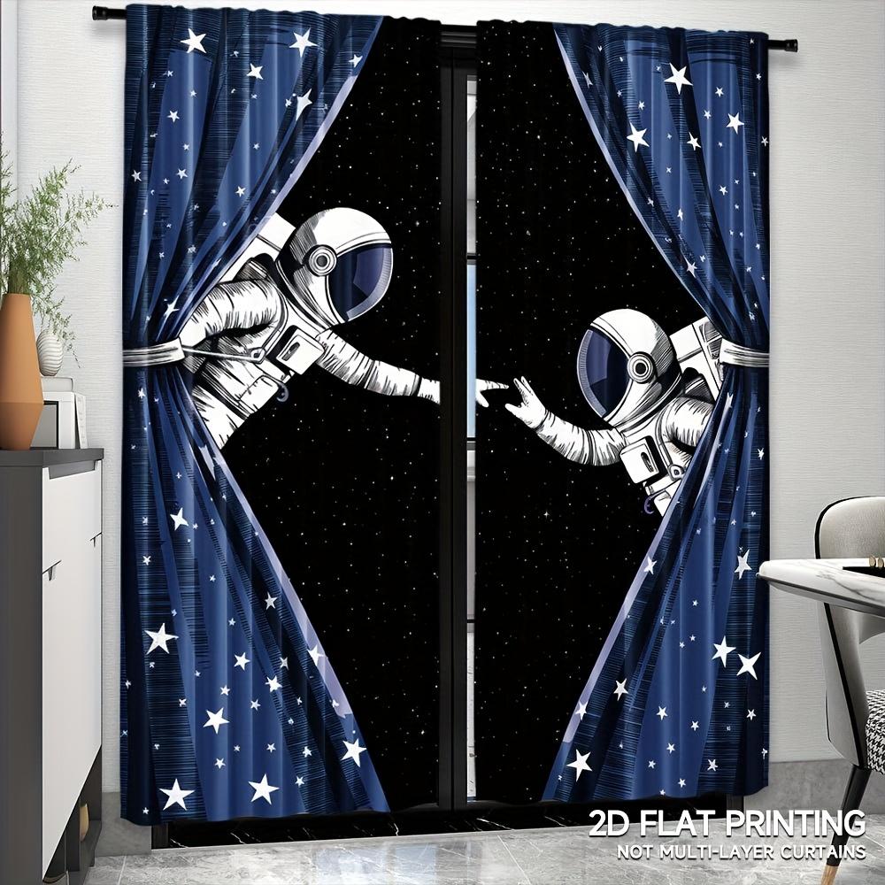 Modern Astronaut Themed Curtains Space Adventure Made Polyester Suitable Bedrooms Set Of 2 With Rod Pocket Bedroom Decor