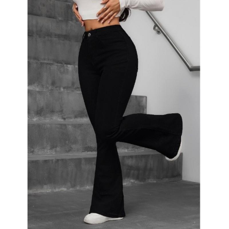 High Waist Ausgestellte Jeans Damen Schmal Geschnitten Weites Bein Hosen Lässiger Stil