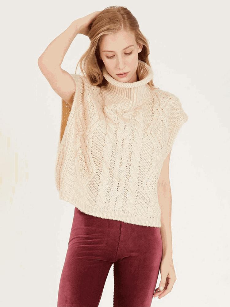 Podzim Zima Móda Dámské Svetry s copánkovým vzorem Vesta Ležérní Bez rukávů Rolák Volný Pulovr Zkrácené Topíky Teplé Pletené Oblečení