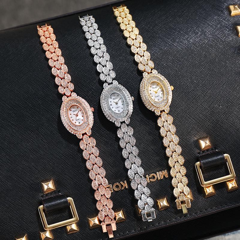 CQ219 Fashionable Women Watch with Diamond Studded Oval Bracelet Quartz Watch Light Luxury Clock Gift Watches for Woman