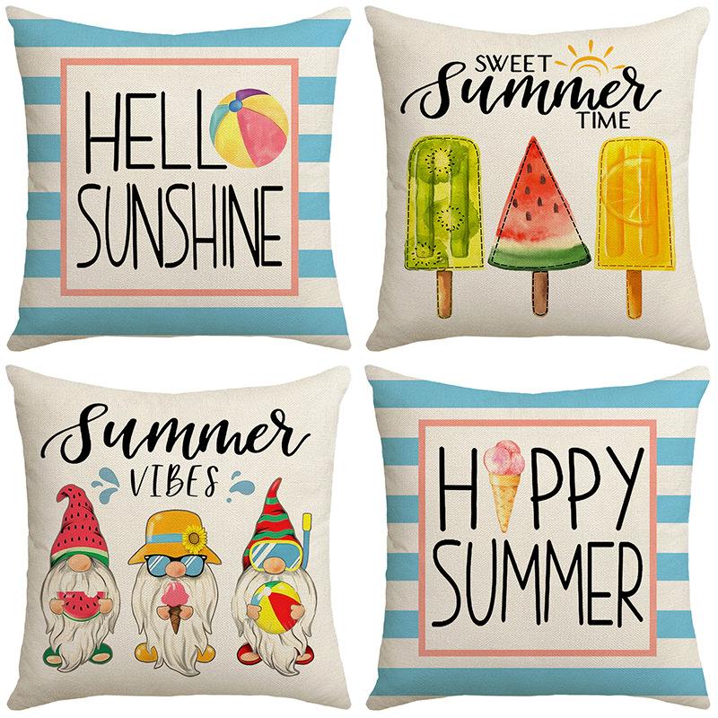 Hot Colorful Summer Home Bedroom Living Room Sofa Cushion Pillow Cover Linen Letter Print Cartoon