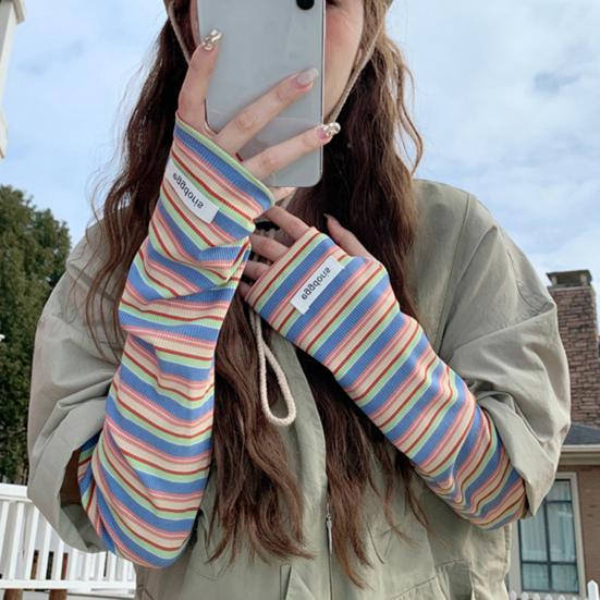 Stripete armermer for menn kvinner UV-beskyttelse lange fingerløse hansker