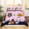 Pink Ghosts Duvet Cover Set Single Size Halloween Theme Bedding Set 2/3pcs Kids Girl Room Decor Gothic Skull Spider Bat Pumpkin
