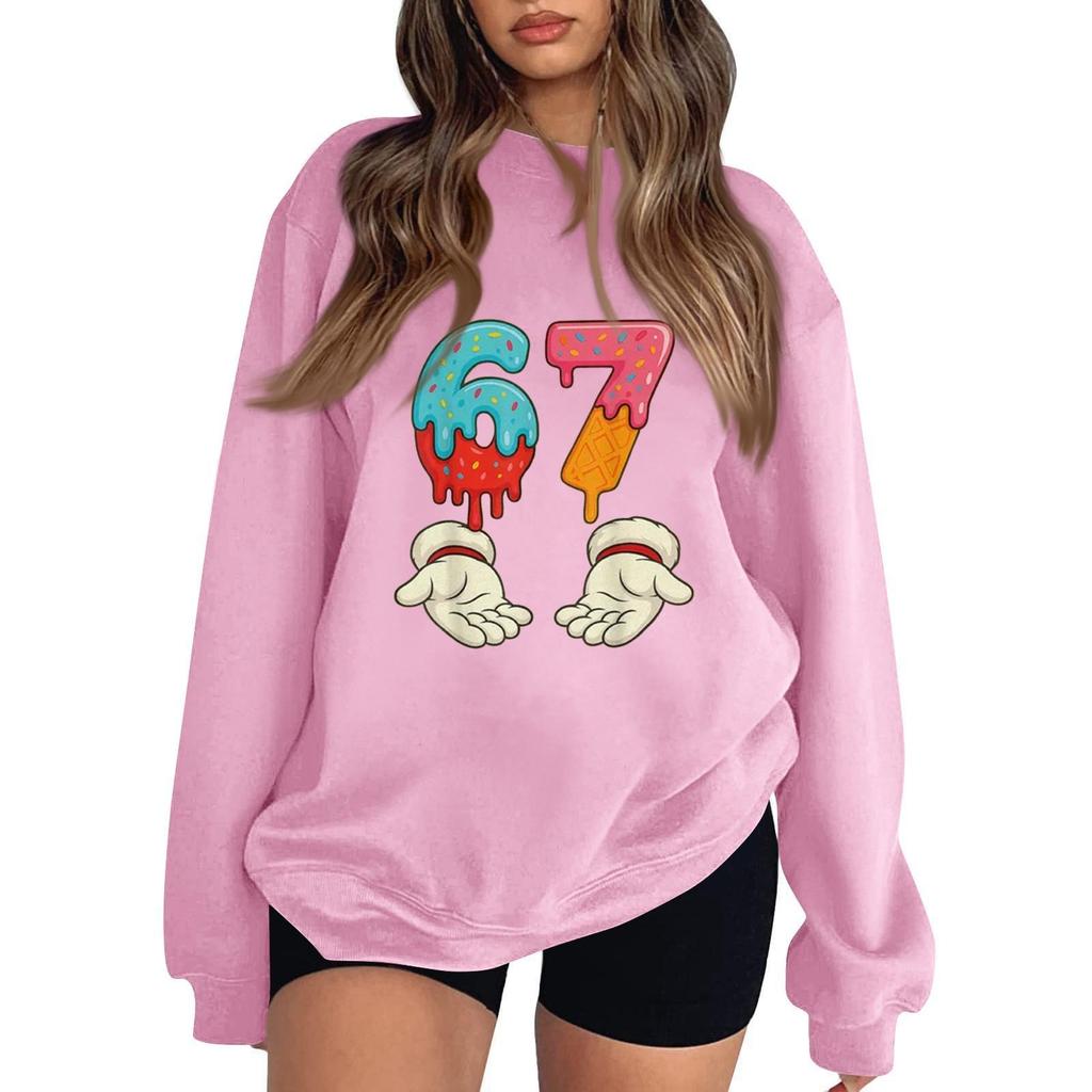 Sudadera de Mujer Casual de Moda de Manga Larga con Cuello Redondo y Estampado